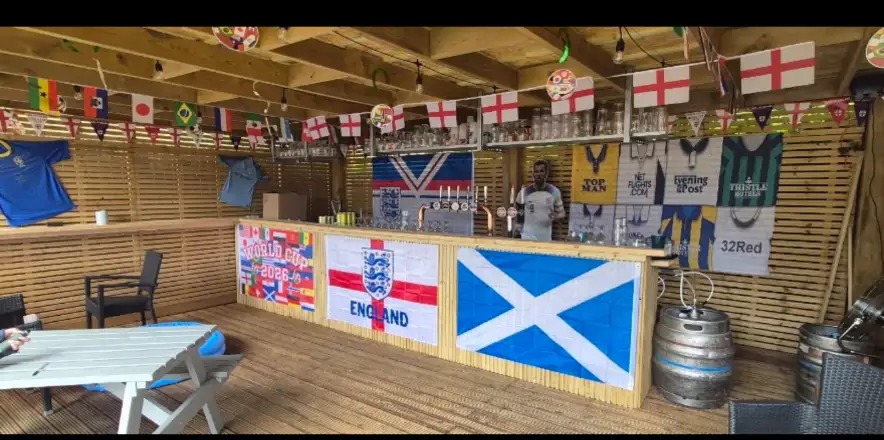 The covered outdoor bar in the beer garden at The Royal Oak, Wetherby